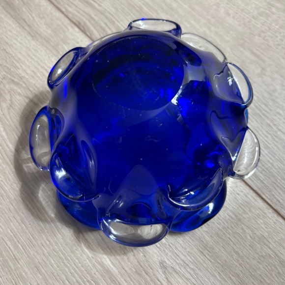 Vintage Art Glass Cobalt Blue and Clear Bowl Very Good Condition - Picture 3 of 5
